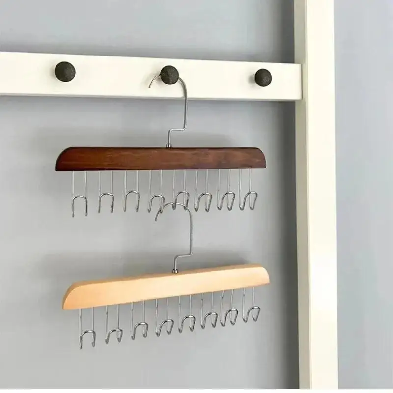 Solid Wood 8 Hook Hanger Rack Multifu Drying Rack For Hanging Belts Hats Vests Underwear Silk Scarves Household Storage Goodies
