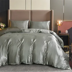 Luxury Black Satin Duvet Cover Set - Silky Soft, Wrinkle-Free Bedding Collection (3-Piece, Queen Size) - EUdoule200x200cm (GRAY)