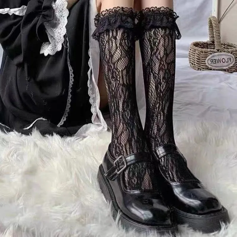 

Mesh Fishnet Stockings Women Sexy Lace Floral Knee Socks Women Stockings JK Lolita Sweet Girls Kawaii Ruffle Socks Stockings Sox