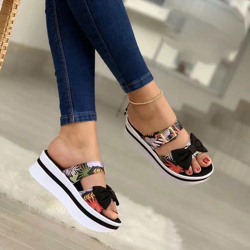 

Ladies Slippers Cute Bow Shoes Women 2023 Summer Thick Sole Comfortable Breathable Sandals Female Chaussure Femme Zapatos Mujer