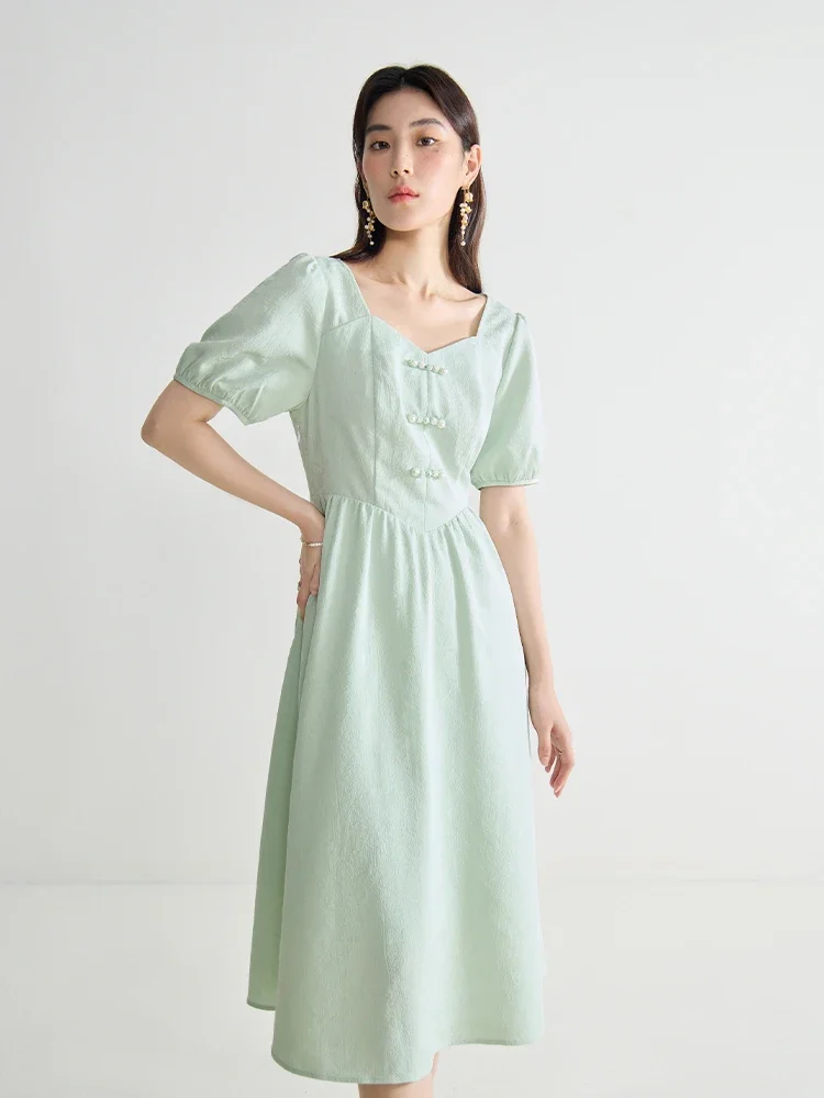 DUSHU Jacquard New Chinese Style Dress For Summer New Elegant Button Up Chinese Style High Waisted Women Dress 24DS82668 DUSHU Jacquard New Chinese Style Dress For Summer New Elegant Button Up Chinese Style High Waisted Women Dress 24DS82668