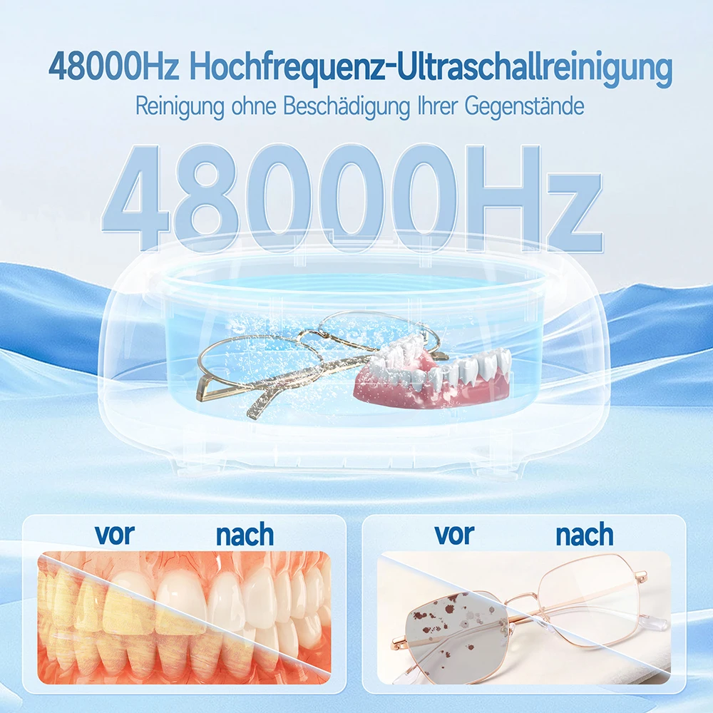 New Sonic Jewelry Cleaner Professional Ultrasonic Cleaner 48KHZ Pulsating Cleaning Kit for Retainer Jewelry Ring Silver Dentures 4