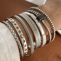 100% Solid 925 Sterling Silver Metal Bracelet for Women Vintage Handmade Simple Retro Black Stone Bracelet Birthday Gift Party 1