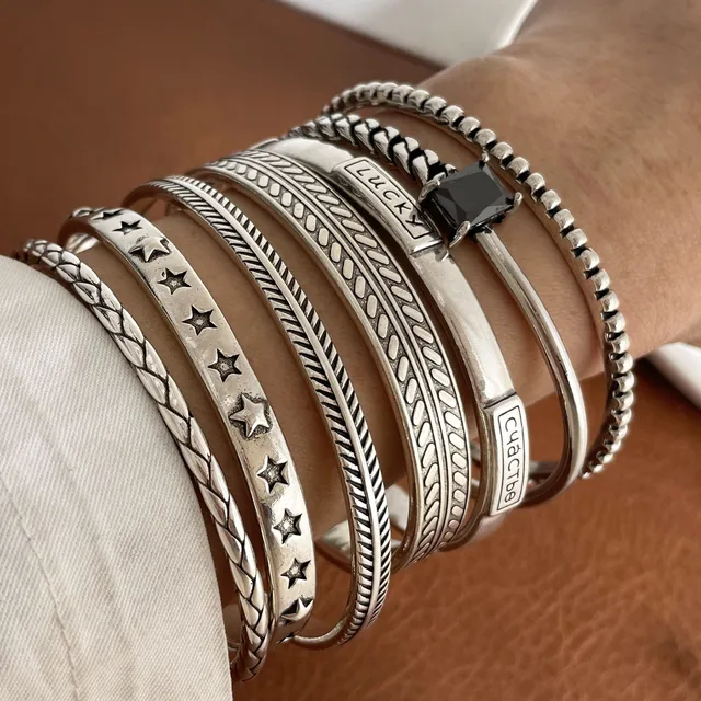 100% Solid 925 Sterling Silver Metal Bracelet for Women Vintage Handmade Simple Retro Black Stone Bracelet Birthday Gift Party 1