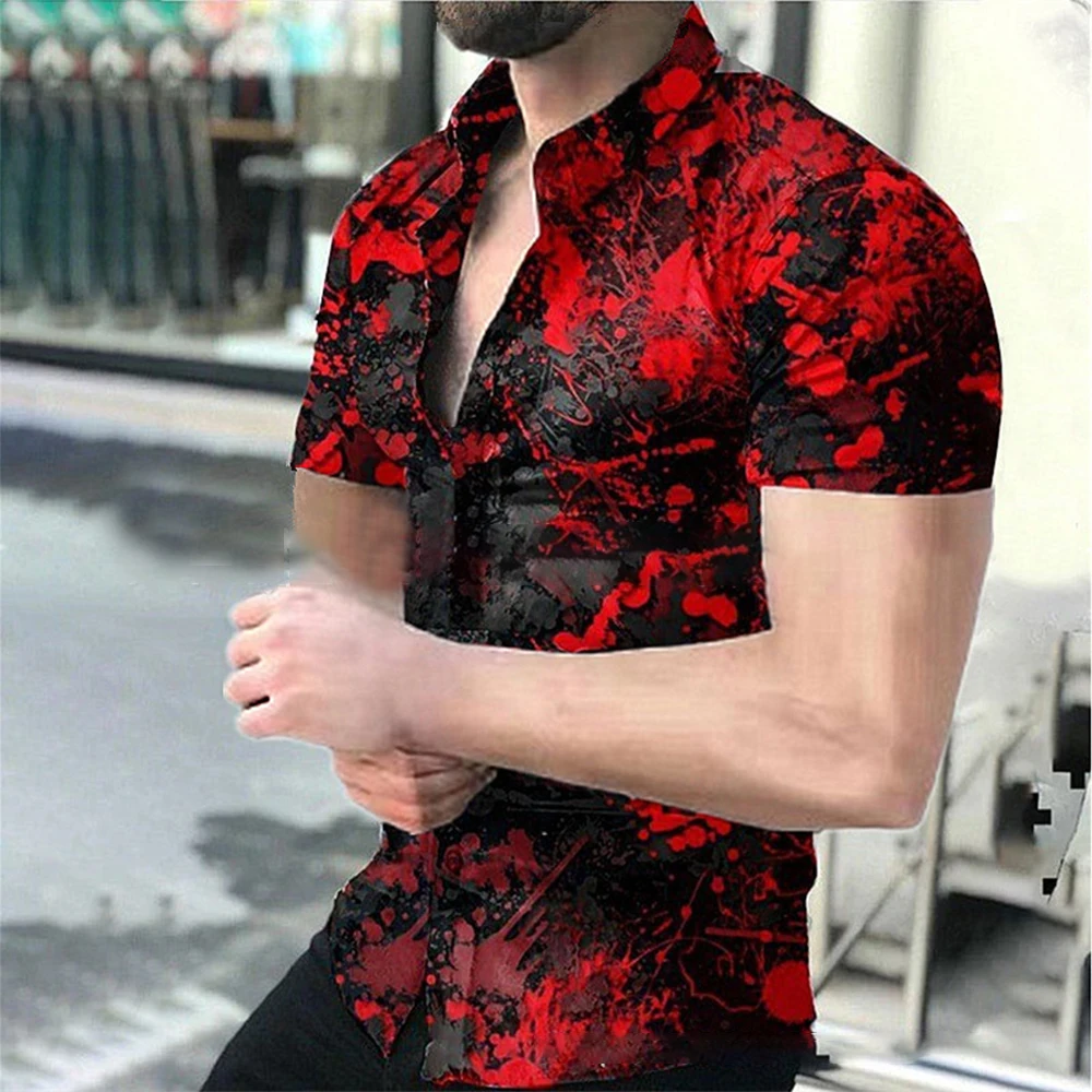 Summer Men's Button-Up Shirts Baroque Print Hawaiian Beach Short Sleeve Casual Party T-Shirt Tops Clothing For Male