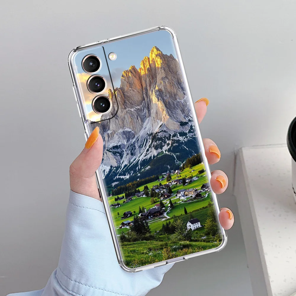 Clear Soft Phone Case with Mountain Peaks Landscape Design