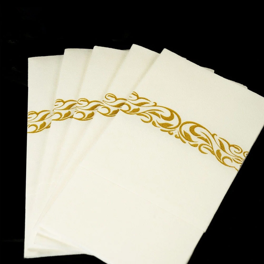 Golden Cutlery Bag Napkins 50pcs 30x40cm Elegant Disposable Fork Spoon Paper Towels for Hotel Restaurant Banquet Picnic Table