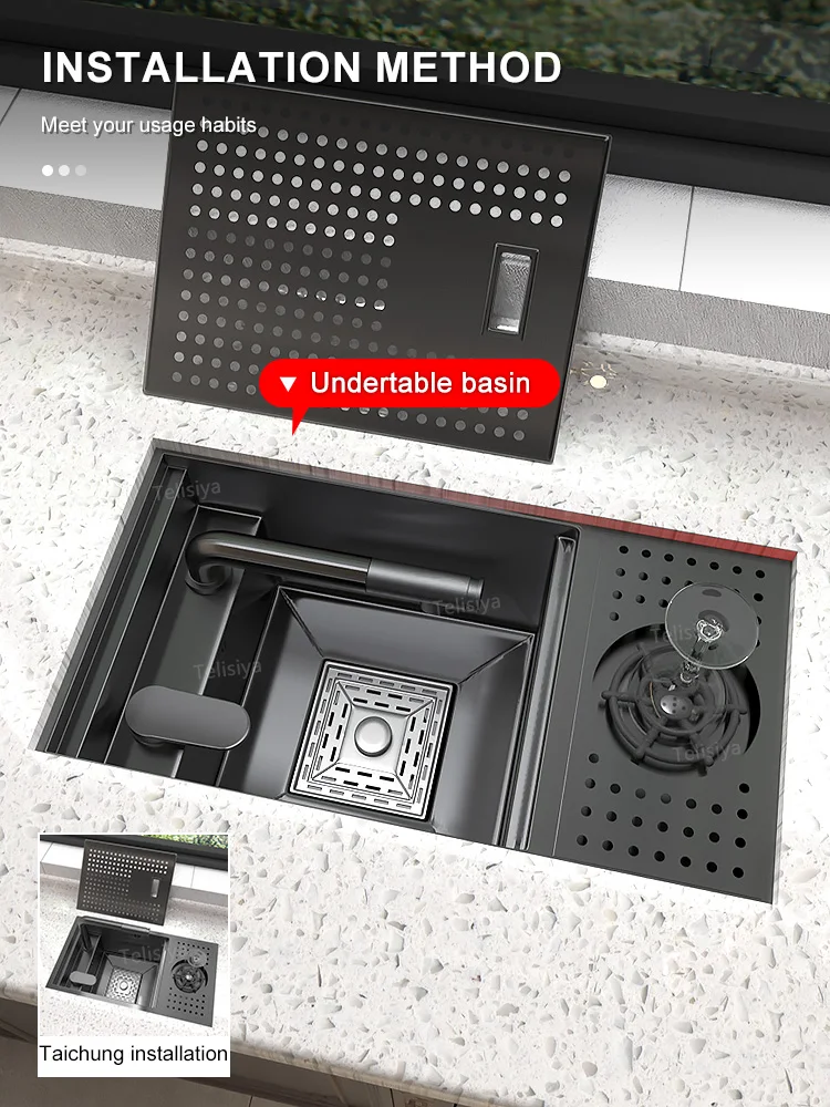 Description Picture 3 of itemHidden Cup Washer Stainless Steel kitchen Sink Multifunction Wash Basin With Cover Plate Mini Bar Balcony Small Single Slot