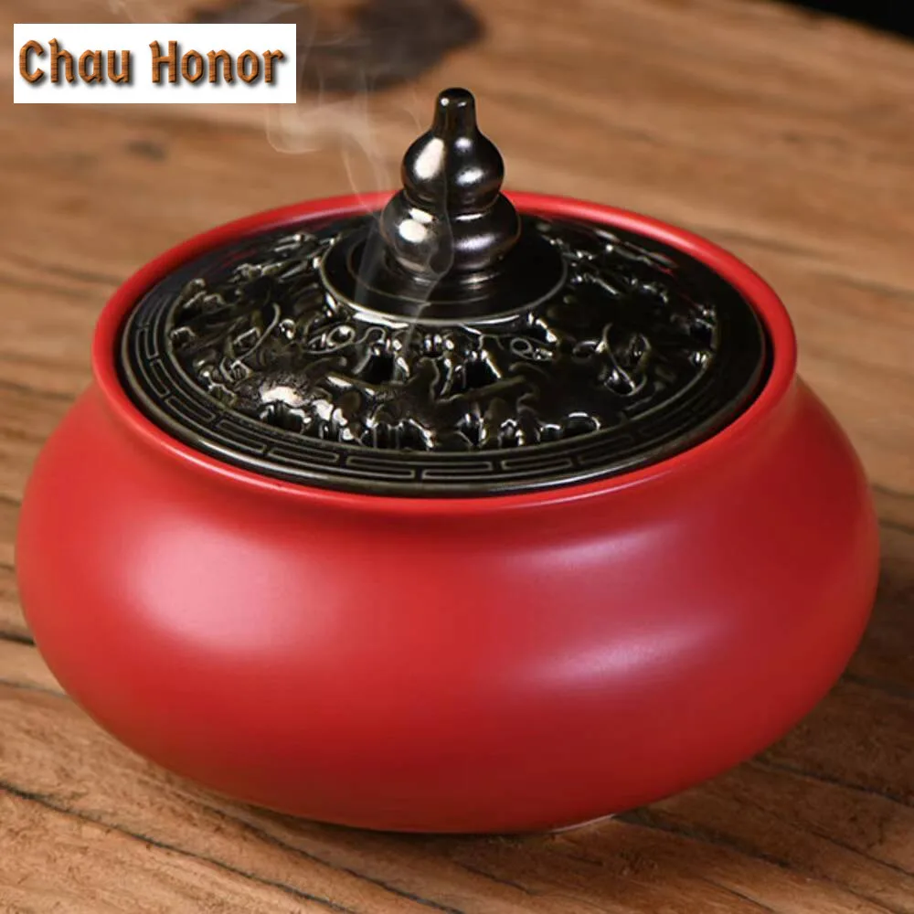 Creative Gourd Red Ceramic Incense Holder Elegant Zen Garden Mosquito Incense Holder Household Scented Tea Ceremony Supplies