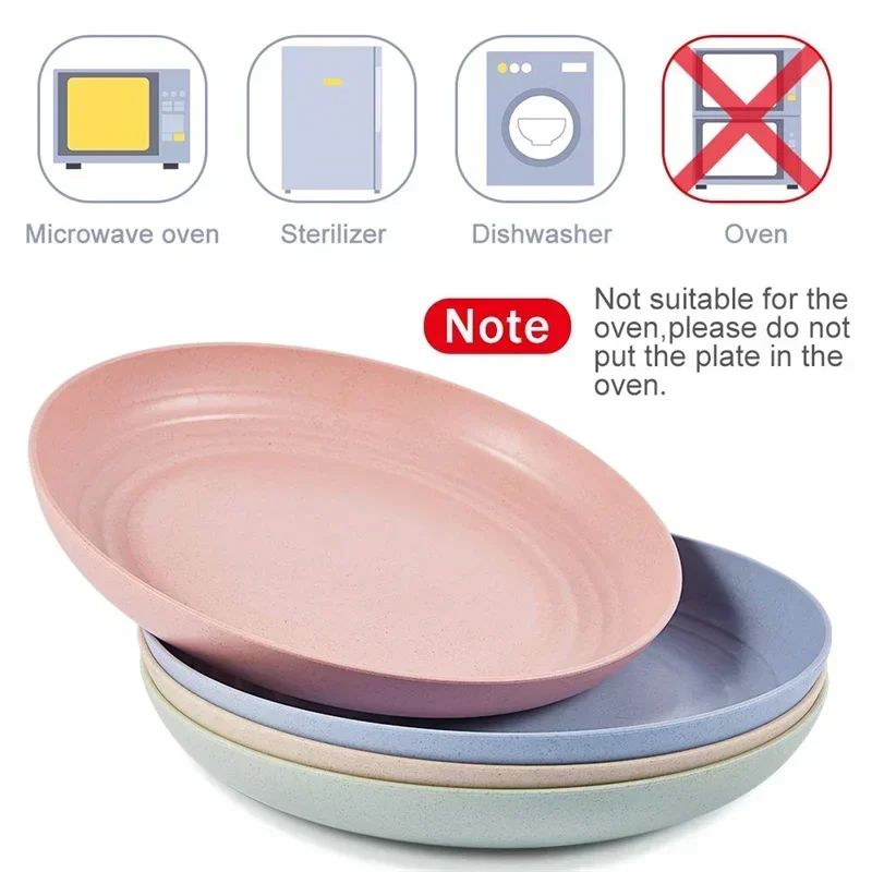 6pcs Pack 15/20/25cm Straw Wheat Deep Dinner Microwave Plates and Dishwasher Lightweight Safe Unbreakable Sturdy Dishes Dinner