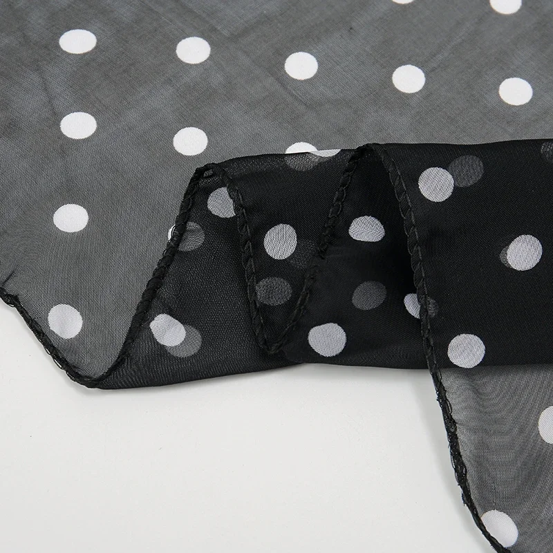 Retro Polka Dot Montage Chiffon Square Scarf Women Soft Hairband Neckerchief Hijab Lady Headband Foulard Bag Ribbons Kerchief 5