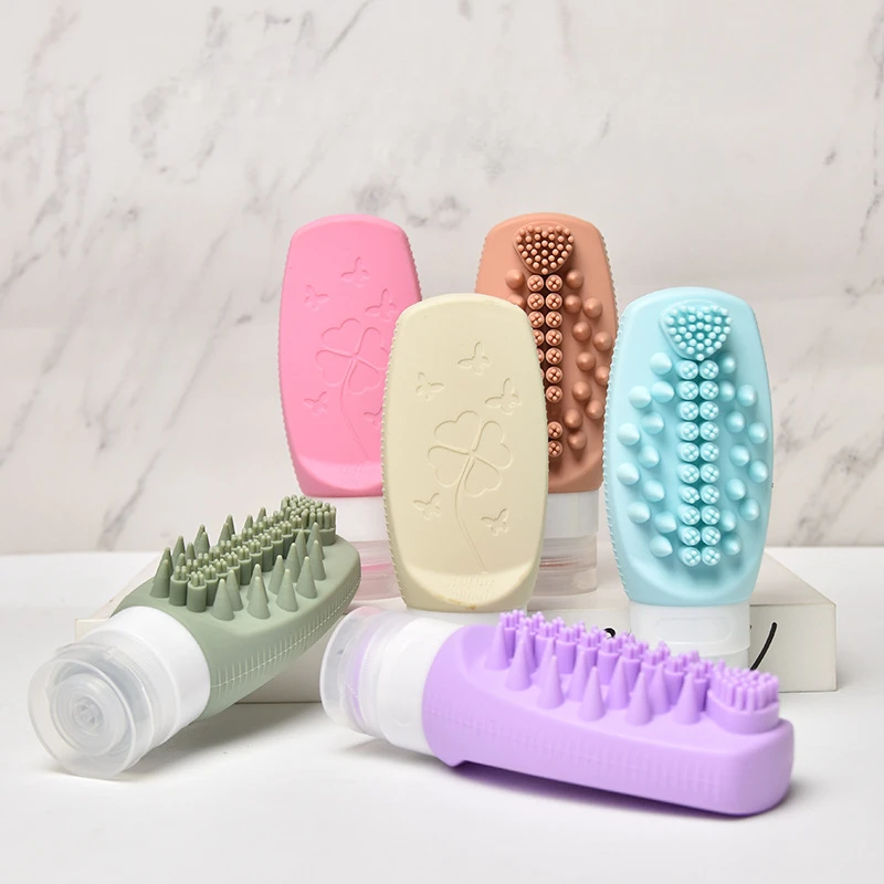 Multi-functional Silicone Travel Bottle Convenient and Fast Wash Hair Massage Brush Portable Soft Squeeze Sealed Empty Bottle