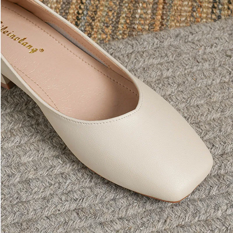 Mujer elegante punta cuadrada conciso negro 4CM tacón alto mujer poco profunda Retro Mary Janes cómodos lindos mocasines zapatos Lolita