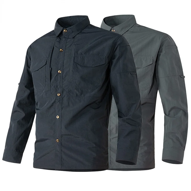 

6XL Top Quality Men Tactical Shirts Summer Hot Sale SWAT Outdoor Combat Multi-pocket Quick Dry Cargo Camping Long-sleeved Shirts