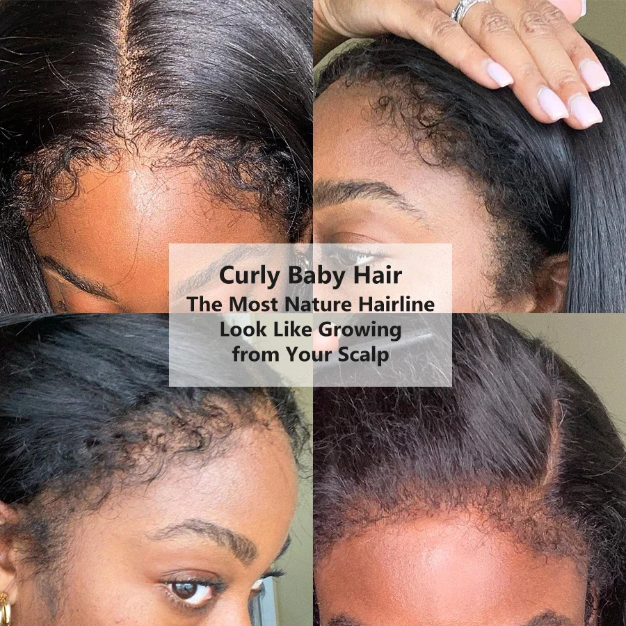 4C Kinky Edges Curly Baby Hair Wig 13x6 HD Lace Frontal Wig 100% Human Hair Body Wave 13x4 Lace Front Human Hair Wigs for Women 3