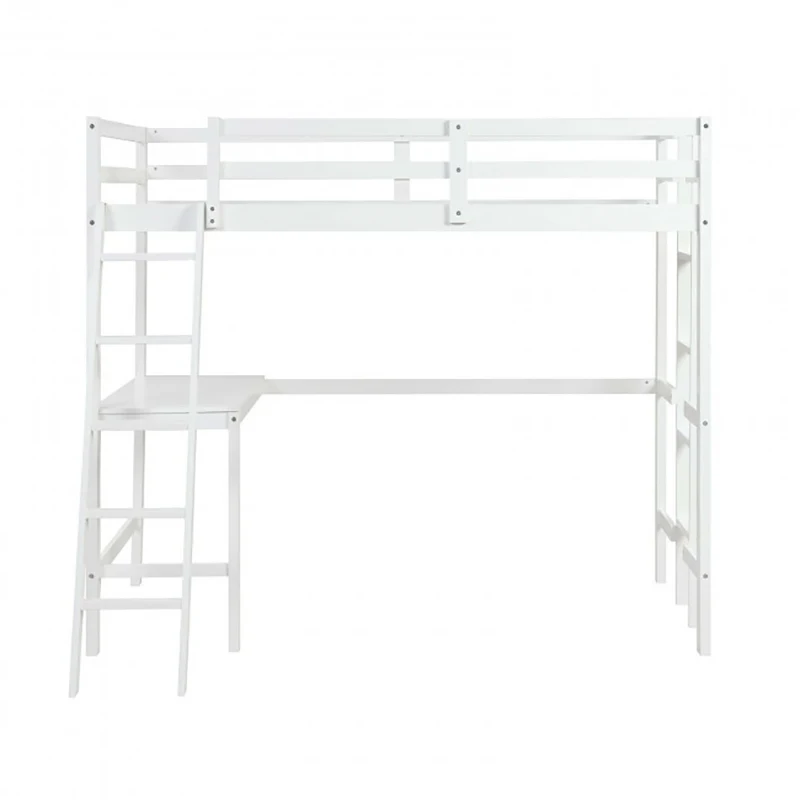 Twin Size Loft Bed Frame With Desk Angled And Builtin Ladder Loft Bed