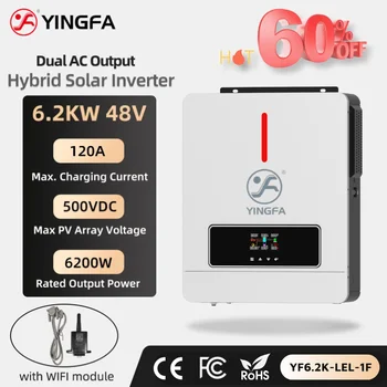 YINGFA 6.2kW 48V 220V HYBRID INVERTER 120A Mppt ชาร์จ 48V 220V 230V DUAL OUTPUT ON/OFF Grid BMS WiFi อินเวอร์เตอร์พลังงานแสงอาทิตย์ PV อินเวอร์เตอร์ 1