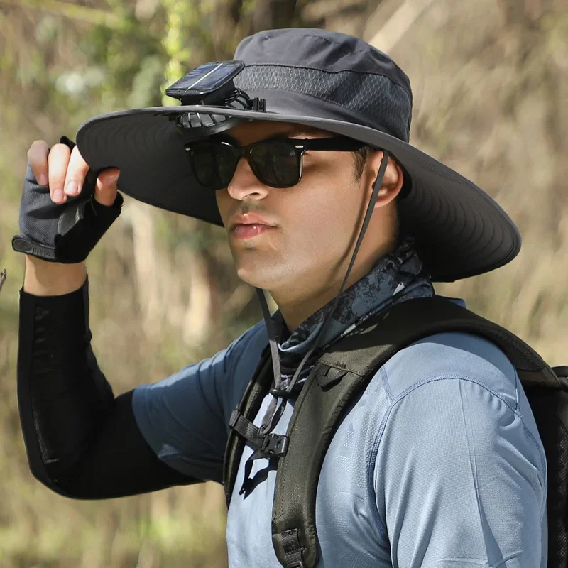 Fan hat, summer outdoor male, solar energy rechargeable, strong wind cool hat, cooling, shading, sun protection, fishing hat