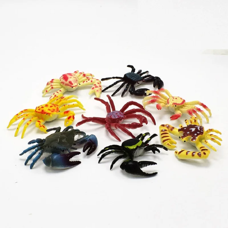 Plastic PVC Crab Model Kids Toy 8pcs Multi-color 