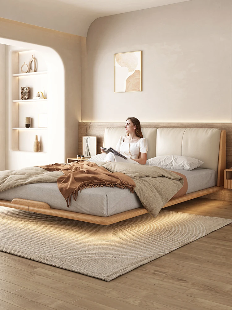 

Solid wood suspension bed Nordic simple 1.5 meters log Japanese double master bed 1.8 ash wood furniture tatami bed