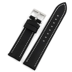 Deluxe Sailcloth Watch Band with Handmade Stitching and Quick Release Strap - 21mm (Black - White)