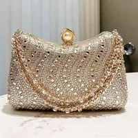Fine Rhinestone Diamond Inlay Dinner Evening Bag Retro Luxury Gold Silver Blue Small Clutch For Women Wedding Party Shoulder Bag - Image 3