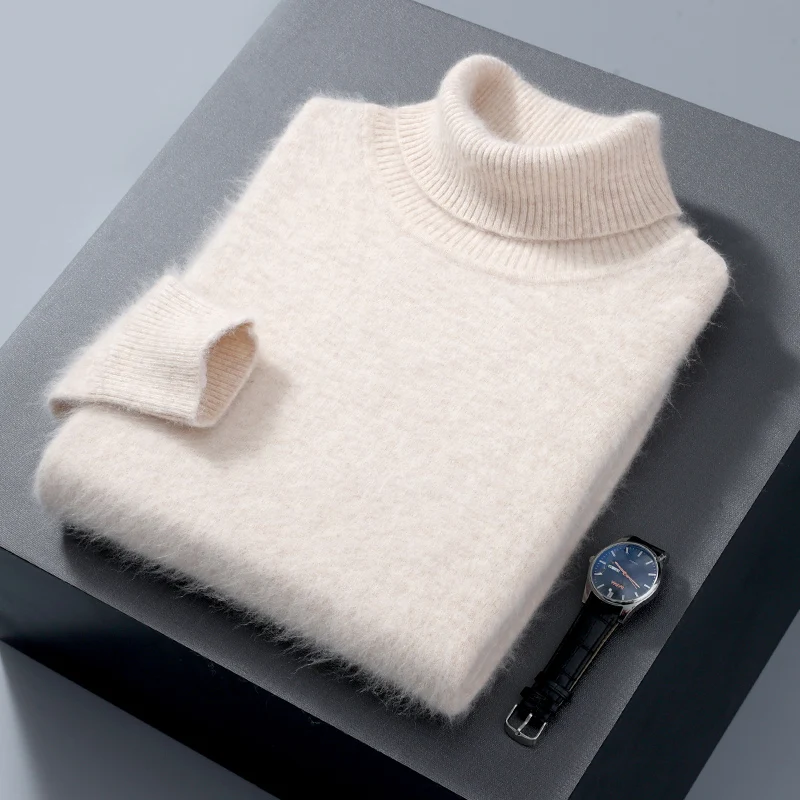 Sweater Men's 100% Pure Mink Fleece High Polo Pullover Knitted Loose Large Size Warm Winter New Long Sleeve High End Free Delive 5