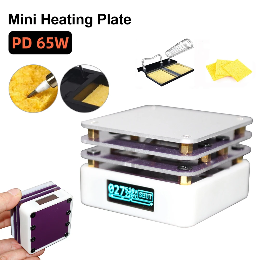 

Mini Soldering Hot Plate PD 65W Powered Electric Soldering Station with Soldering Iron Stand Preheater LED Display Repair Kit
