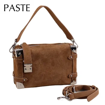 NEW Fashion Designer Small Box Shape Flap Bag Matte Suede Cow Leather Women Messenger Crossbody Bag Maroon Daily-use Purse 1