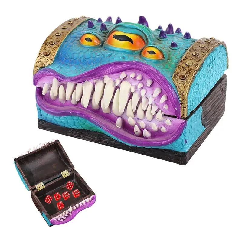 

Mimic Chest Dice Box Dice Display Box RPG Durable Dice Box Resin Waterproof With Fangs And Three Eyes Faceted Dice Board Game