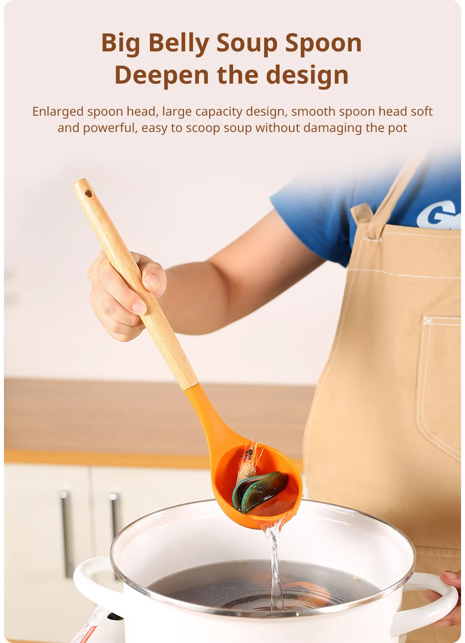 Description Picture 4 of item3-Piece Set of Wooden Handle Silicone Kitchen Utensils Cooking Utensils Set Non Stick Shovel Cooking Utensils Baking Tools