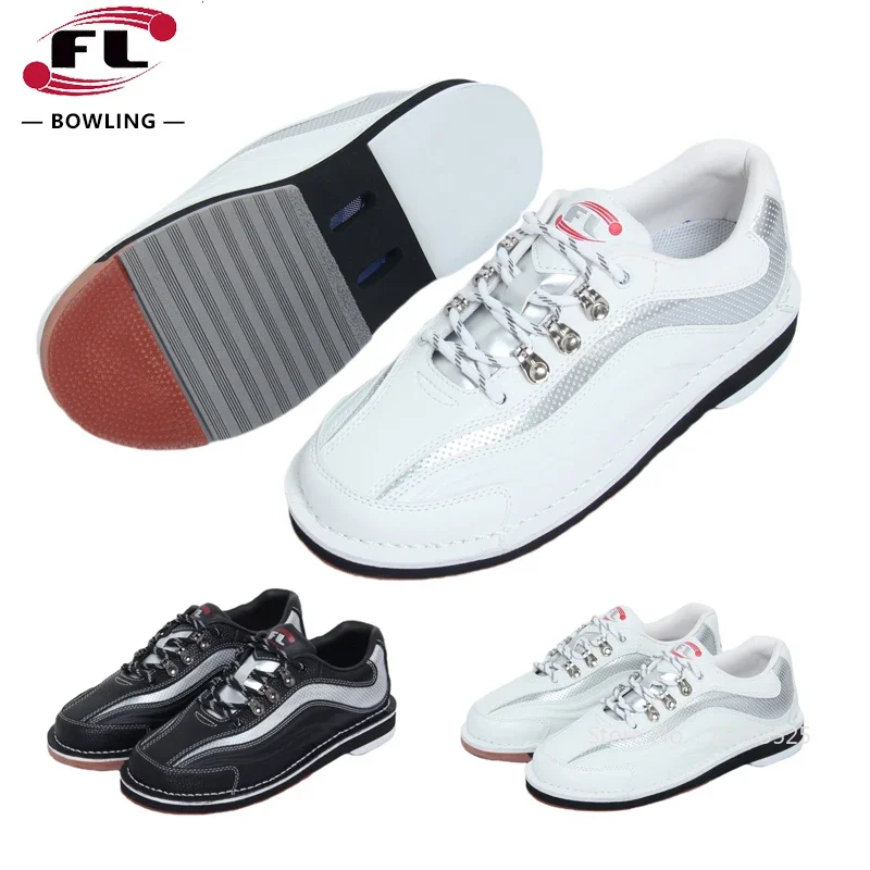 Men Women Sports Bowling Sneakers Breathable Leather Bowling Shoes Unisex Lace Up Athletic Shoes Anti-Slip Sole Footwear