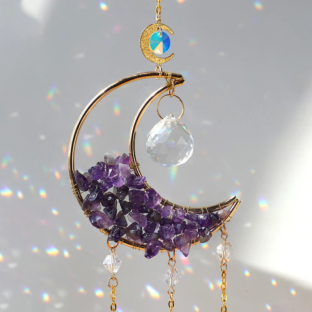 Description Picture 4 of itemNatural Moon Crystal Suncatcher Ornament With Colorful Prism Pendant For Garden Patio Porch Balcony Window Home Decoration Gift