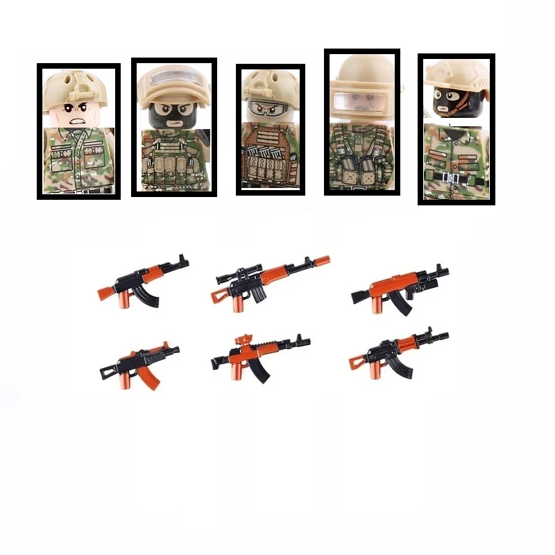 5 Pz/Lotto Russo Alpha Moderne Forze Speciali Soldato Figure Moc Swat Città Armi Militari Playmobil Building Block Mini Giocattoli
