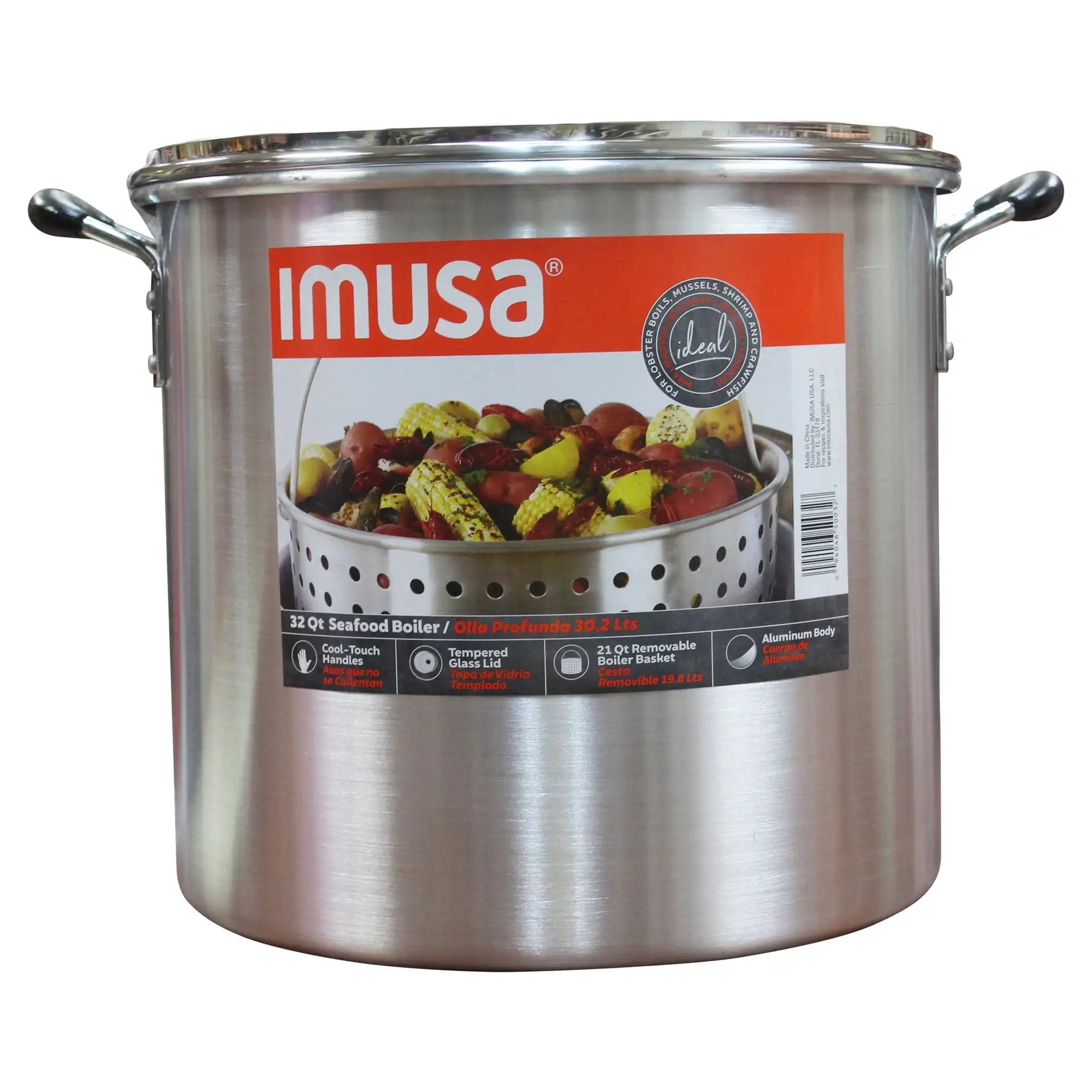 IMUSA IMUSA Stock Pot with Glass Lid and Soft Touch Handle 12