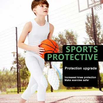 어린이 스포츠 충돌 방지 바지, 안전 충돌 방지 농구 3/4 레깅스, 벌집 무릎 패드, 충돌 바지