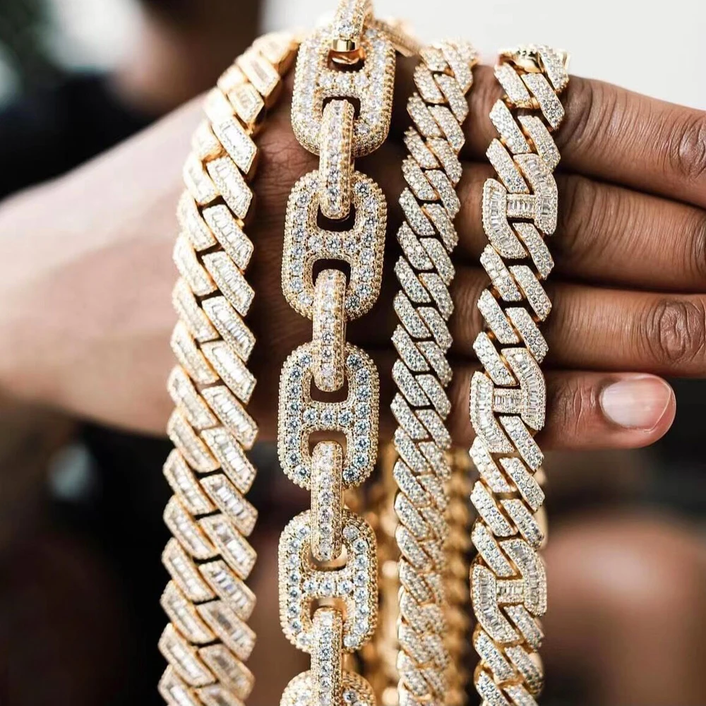 New Iced Out Heavy Chunky Cuban Chain Necklace 19mm Gold