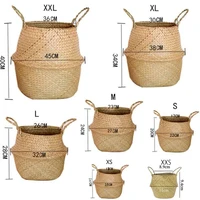Seaweed Wicker Storage Baskets Straw Wicker Rattan Hanging Flowerpot Seagrass Folding Laundry Basket Plant Basket Home Decor 1