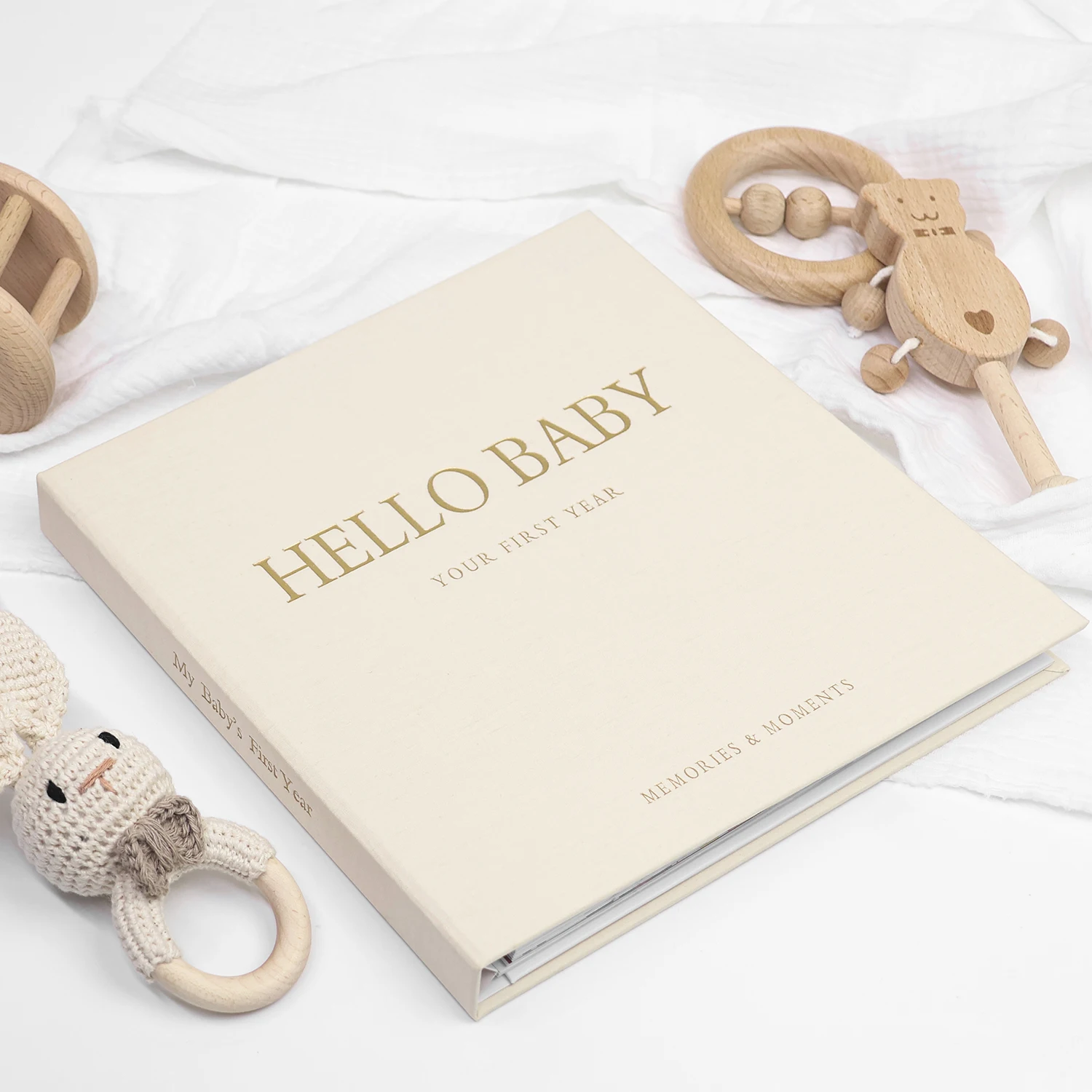 ERATOPIC Baby Memory Book Hello Baby Beige Keepsake Pregnancy Record Growth First Year Milestone Journal Scrapbook Album memory books