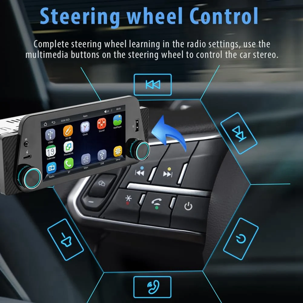 Single Din Car Stereo With Wireless Carplay/Android Auto, Touchscreen Radio, Bluetooth, Backup Camera, Mirror-Link