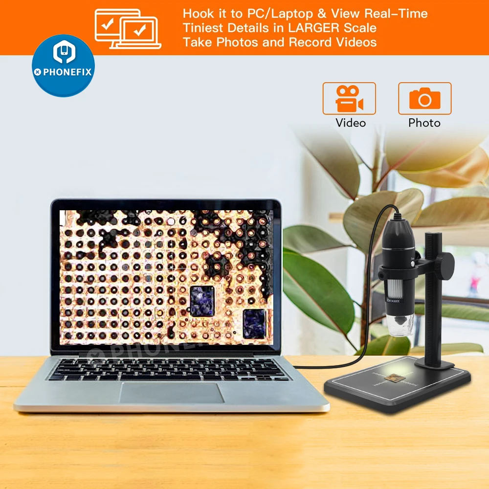 

1600X Handheld 8 LED 2MP Digital Microscope Magnifier USB Electron Microscopes with Bracket For Smartphone PCB Inspection Repair
