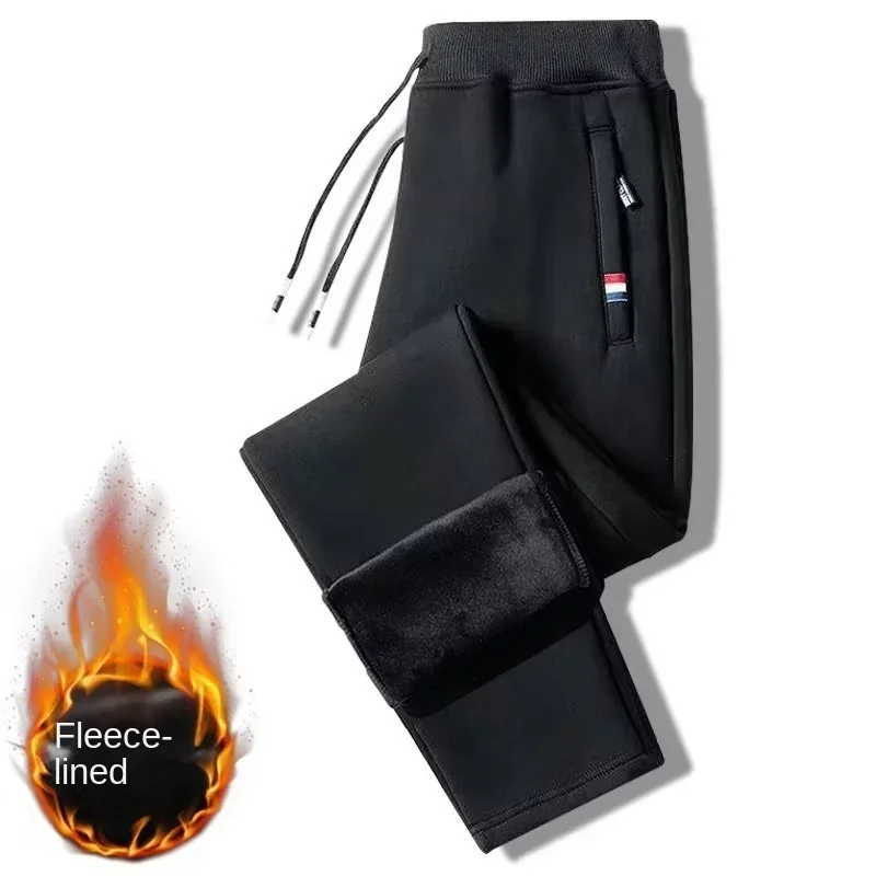 Autumn and Winter New Plush Thickened Pants Fashion and Casual Korean Version Large Zipper Sports Pants Plush Pants for Men
