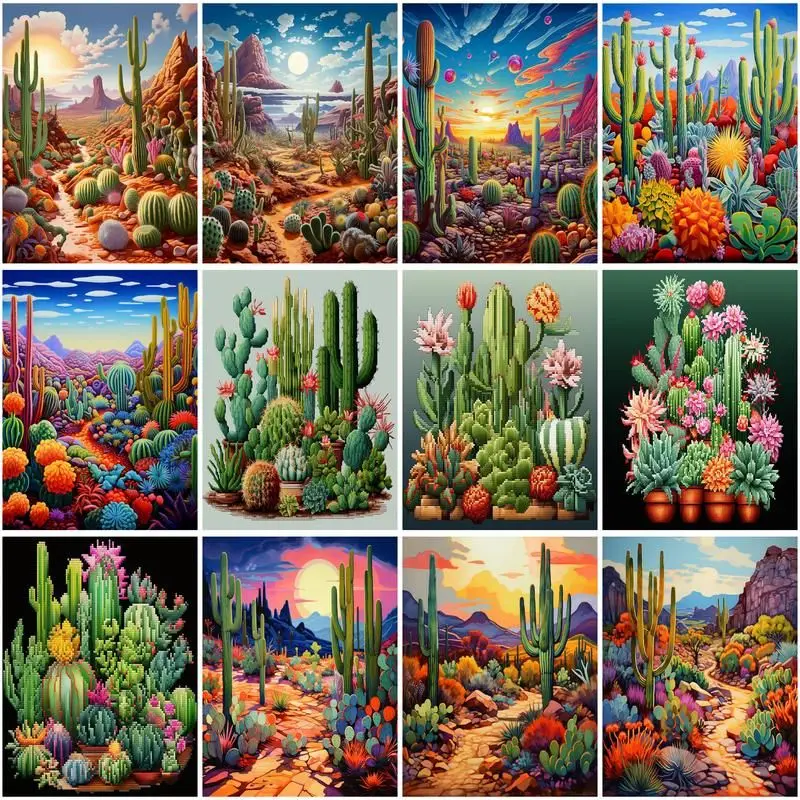 CHENISTORY Diamond Painting Kit Cactus Plant DIY Diamond Mosaic Scenery Sale Fall Home Decoration Pictures Of Rhinestones
