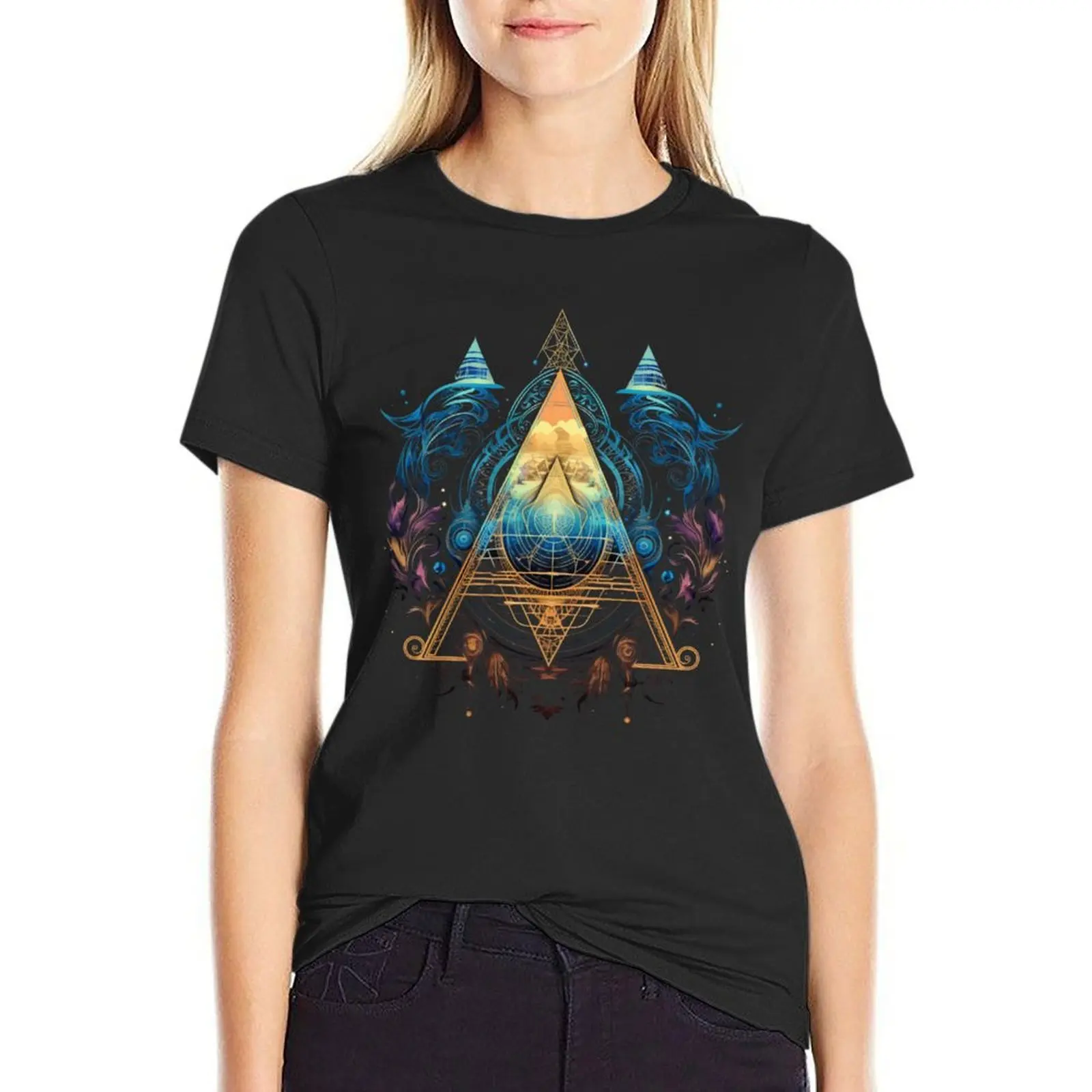 Geometric Abstract T-Shirt Short sleeve tee aesthetic clothes hippie clothes t shirt for Women