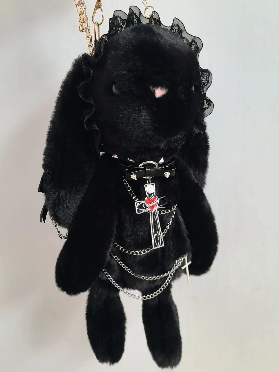 JIAERDI Gothic Rabbit Y2k Backpack Women Hot Girl Lolita Plush Doll Mini Backpack Ladies Cross Harajuku Black Mochila Aesthetic