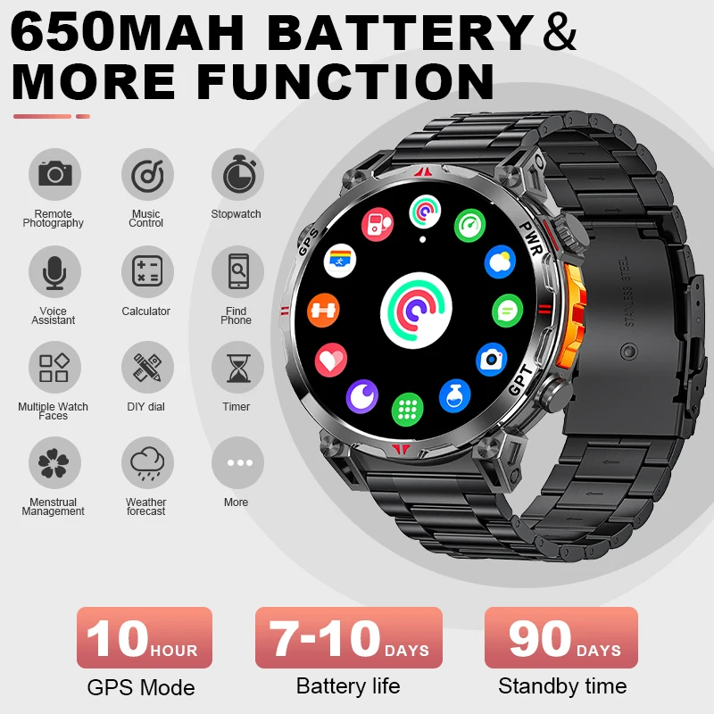 LIGE GPS Smart Watch Professional Sports Men AMOLED Full-Touch Screen 650mAh Battery 3ATM Waterproof Heart Rate Call Smartwatch