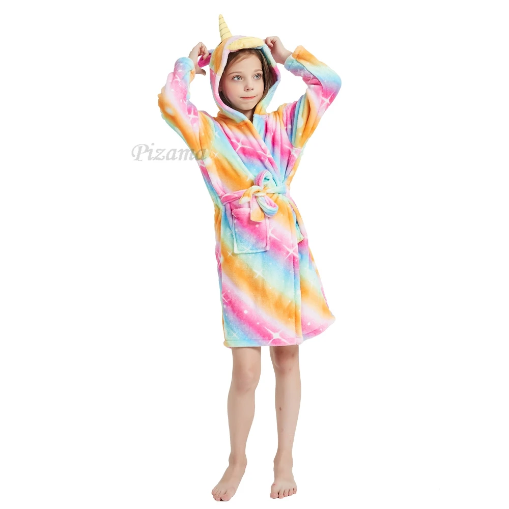 Winter Warm Flannel Kids Clothes Children's Unicorn Kigurumi Bathrobe Night Wear for Girls Hooded Sleepwear Nightgowns