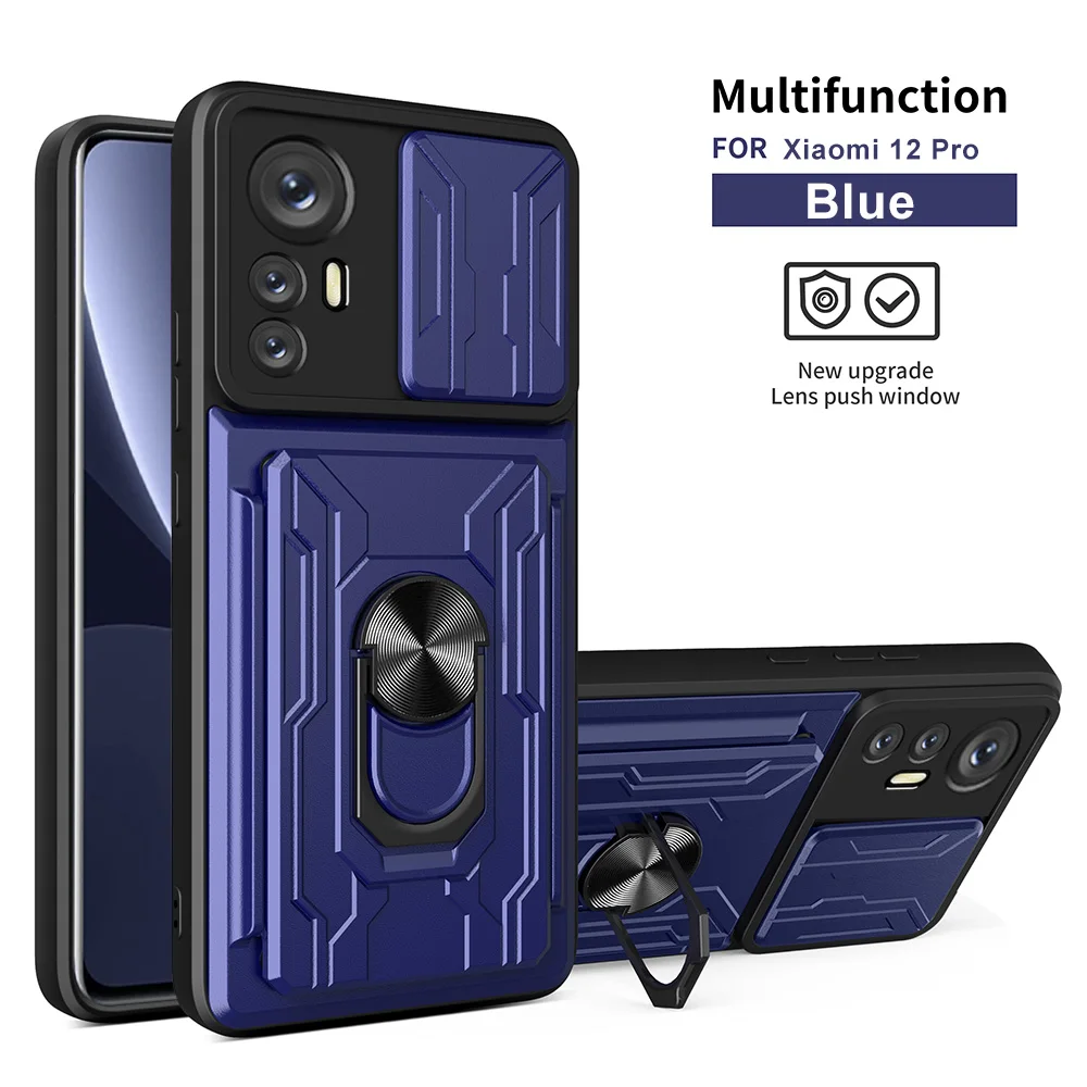 Чехол для телефона Xiaomi Redmi 12X 12 12 Pro Note 9S 9T 9 9Pro 10X 11 11S 11Pro, чехол со слотом для карт, кольцом-подставкой и держателем, бронированный чехол