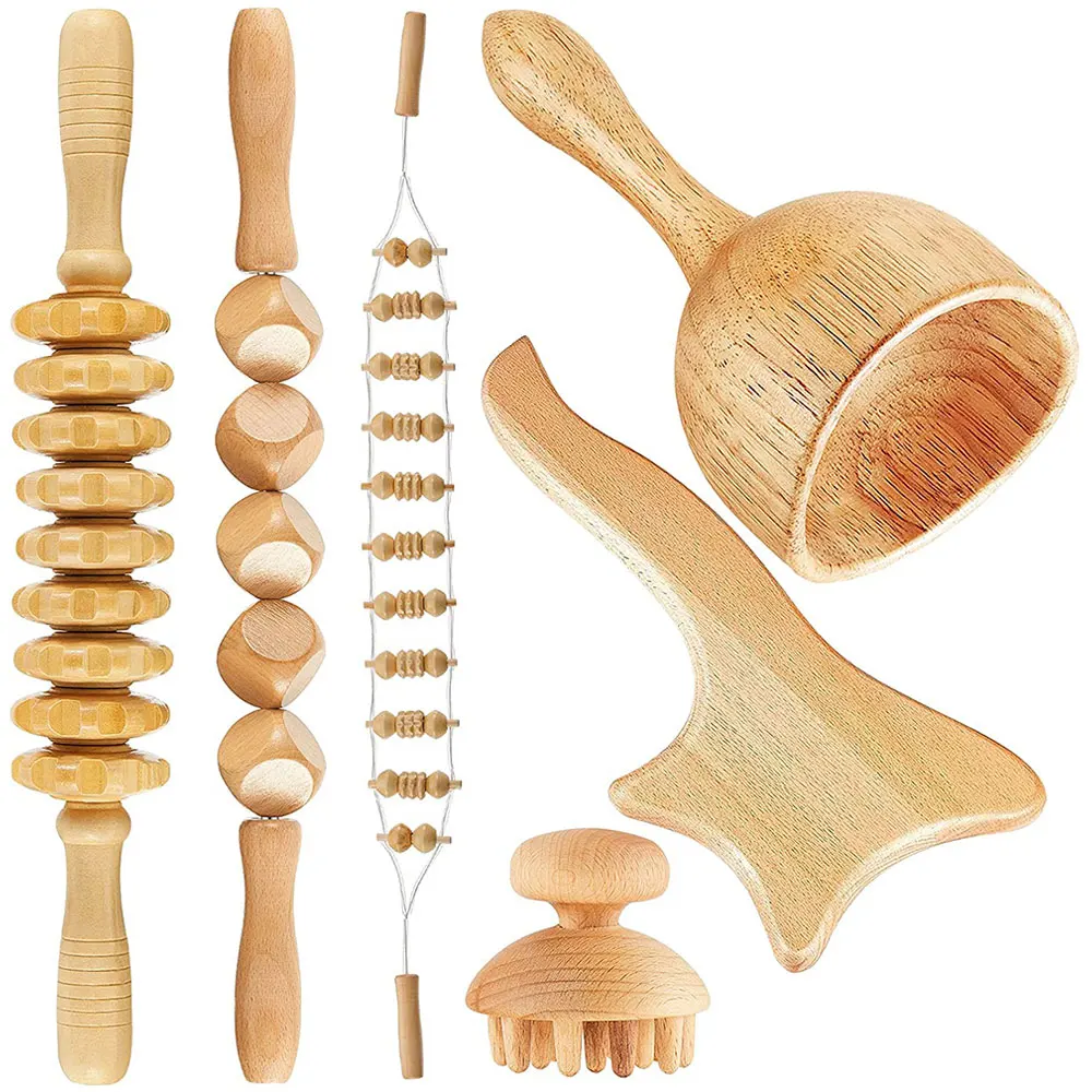 6 In 1 Wood Therapy Massage Tool Lymphatic Drainage Massager Anti Cellulite Fascia Massage Roller for Full Body Muscle relaxatio BEST SELLERS