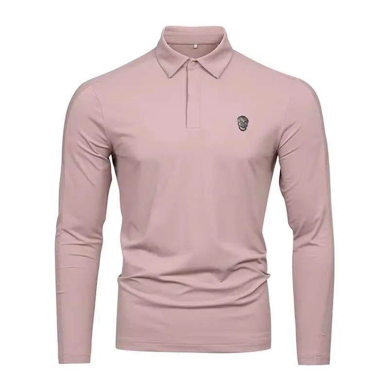 AMAZINGCRE New Men's Golf Clothing Versatile Simple Lapel Elastic Warm Velvet Long Sleeve Top